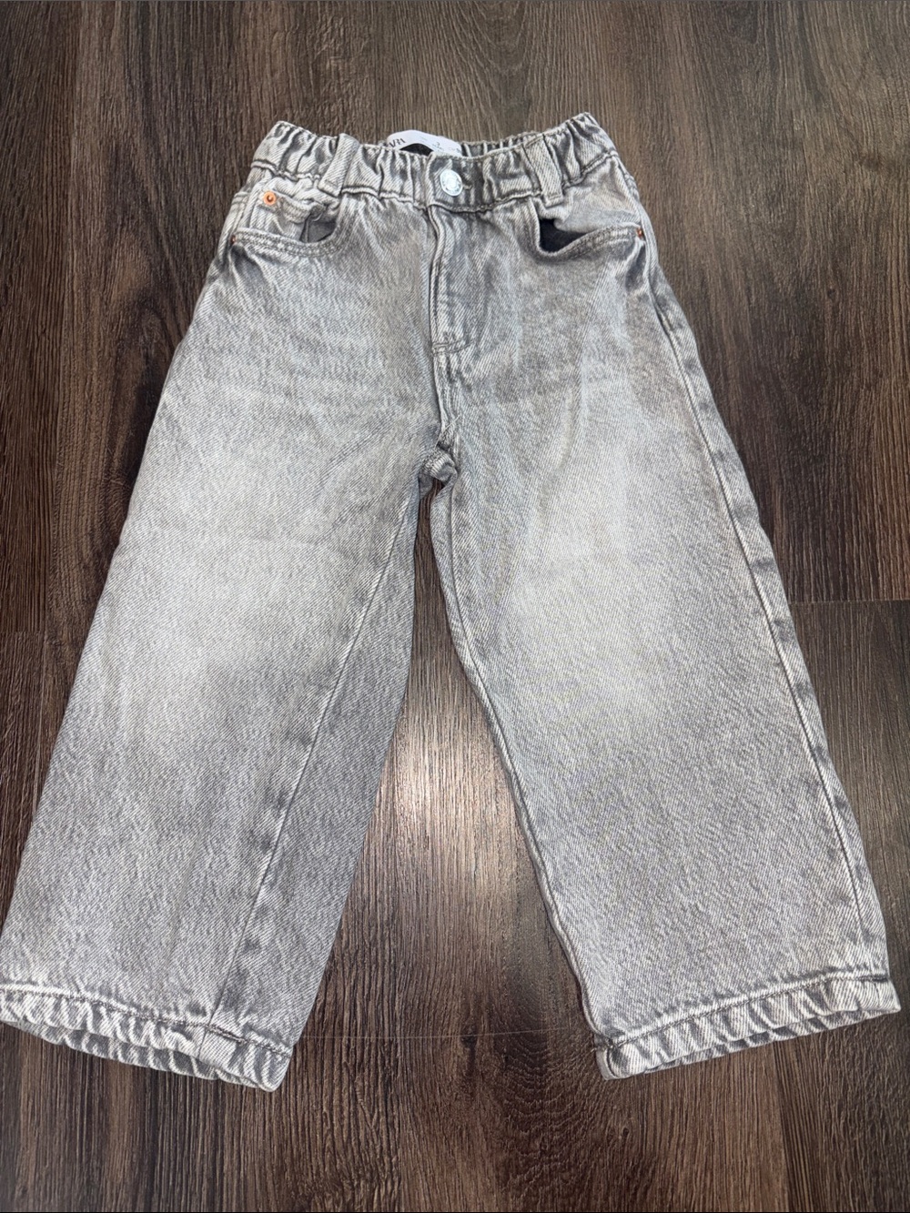 Zara Kids Light Gray Elastic-Waist Denim Jeans